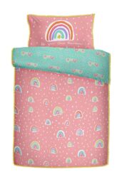 Appletree 'Rainbow Pom' 100% Cotton Reversible Kids Duvet Cover Set With Pom Pom Embellishments - Size: Double - thumbnail 4