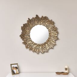 Melody Maison Large Antique Gold Round Sunburst Mirror - 74cm X 74cm in Metallic Gold - Size: 74 cm X 74 cm - thumbnail 2