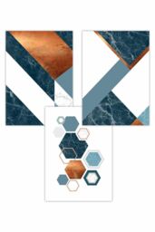 ARTZE Set of 3 Abstract Mid Century Teal Orange Geometric Art Posters - Size: W30 cm x H42 cm - thumbnail 1