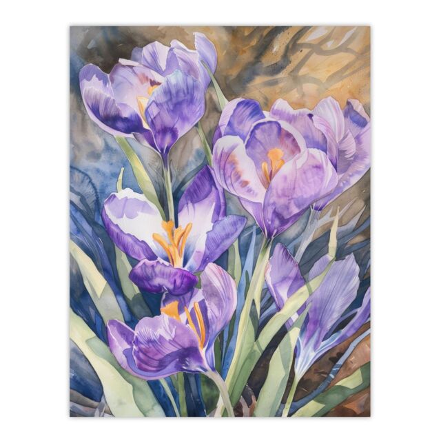 "Artery8 Wall Art Print Purple Watercolour Lilies Painting Springtime Poster - Size: W18"" x H24""" - image 1