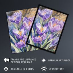 "Artery8 Wall Art Print Purple Watercolour Lilies Painting Springtime Poster - Size: W18"" x H24""" - thumbnail 2