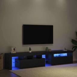 Berkfield Home TV Cabinets 2 pcs with LED Lights Black Oak Engineered Wood - thumbnail 5