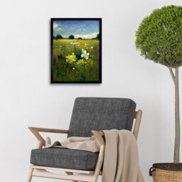 "Artery8 Wall Art Print Wildflower Summer Meadow Floral Landscape Oil Art Framed in Black - Size: W12"" x H16""" - thumbnail 2