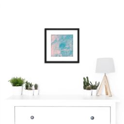 Artery8 Pink Blue Clouds Abstract Sky 8X8 Inch Square Wooden Framed Wall Art Print Picture with Mount in Black - thumbnail 2