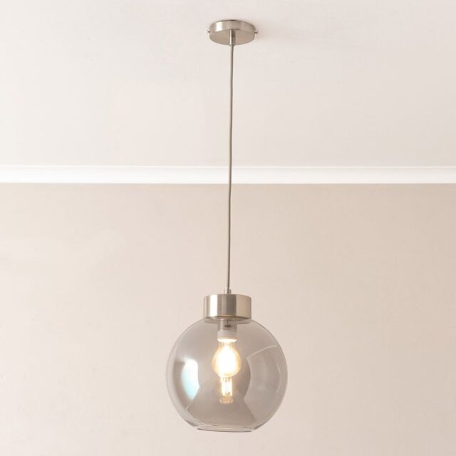 ValueLights Bellamy Smoked Glass Globe Brushed Chrome Cap Ceiling Pendant Light with Bulb in Grey - image 1