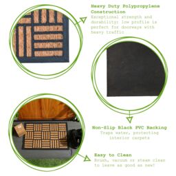 Nicola Spring Heavy Duty Door Mat - 60 x 40cm - Mosaic in Black - Size: 40 cm x 60 cm - thumbnail 3