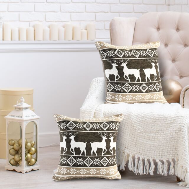 Velosso Christmas Chenille Stag Filled Christmas Cushion in Grey - Size: 43 cm x 43 cm - image 1