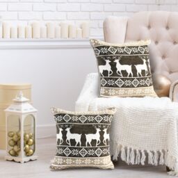 Velosso Christmas Chenille Stag Filled Christmas Cushion in Grey - Size: 43 cm x 43 cm