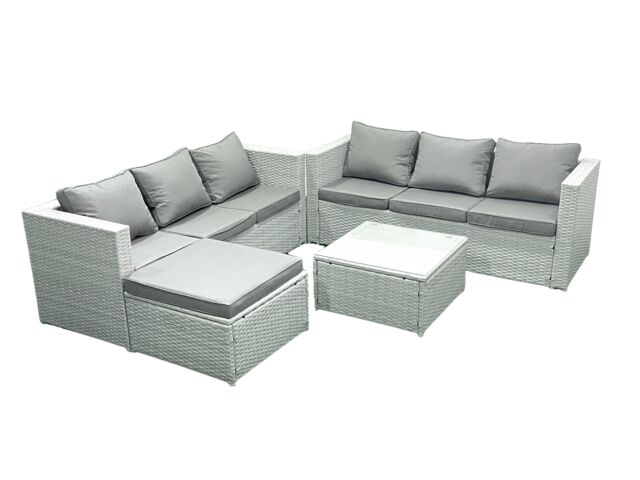 Fimous Rattan Garden Outdoor Furniture Set 7 Seater Rattan Garden Sofa Set with Big Footstool Light Grey Mixed - image 1