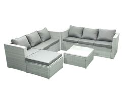 Fimous Rattan Garden Outdoor Furniture Set 7 Seater Rattan Garden Sofa Set with Big Footstool Light Grey Mixed - thumbnail 2