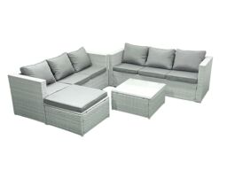 Fimous Rattan Garden Outdoor Furniture Set 7 Seater Rattan Garden Sofa Set with Big Footstool Light Grey Mixed - thumbnail 1