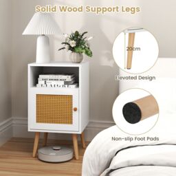 Costway 2Pcs Rattan Nightstand Bedside Table PE Rattan Decorated Door in White - thumbnail 8
