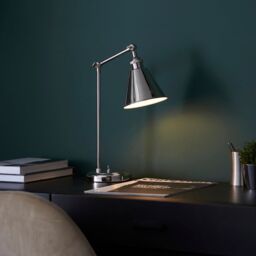Loops Bright Nickel Table Lamp Light - Satin White Inner Shade - Knurled Detailing in Metallics - thumbnail 5
