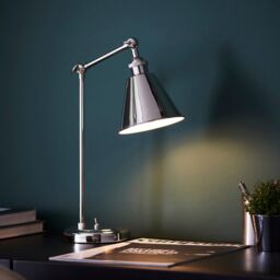 Loops Bright Nickel Table Lamp Light - Satin White Inner Shade - Knurled Detailing in Metallics - thumbnail 3