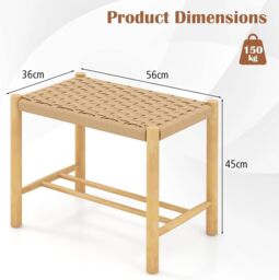 Gymax Dining Stool Set of 2 Cozy Saddle Seat Woven Paper Seat Rubber Wood in Natural - thumbnail 3