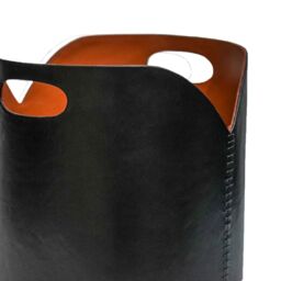 Ivyline Black Faux Leather Log Bucket H30cm W40cm - On trend design - Premium Quality - Matching Companion Set Available - thumbnail 3