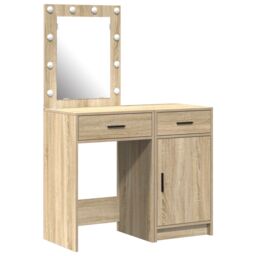 Berkfield Home 2-Piece Dressing Table Set with LED in Sonoma Oak Engineered Wood in Beige - thumbnail 2