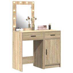 Berkfield Home 2-Piece Dressing Table Set with LED in Sonoma Oak Engineered Wood in Beige - thumbnail 3