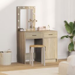 Berkfield Home 2-Piece Dressing Table Set with LED in Sonoma Oak Engineered Wood in Beige