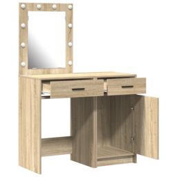 Berkfield Home 2-Piece Dressing Table Set with LED in Sonoma Oak Engineered Wood in Beige - thumbnail 5