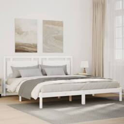Berkfield Home Extra Long Bed Frame without Mattress¬†White 200x220 cm Solid Wood in White - thumbnail 2