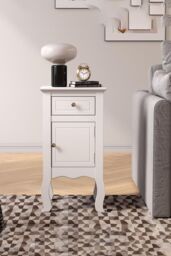 Living and Home Wooden Bedside Side Table Nightstand with Drawer in White - thumbnail 4
