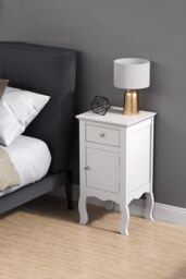 Living and Home Wooden Bedside Side Table Nightstand with Drawer in White - thumbnail 3