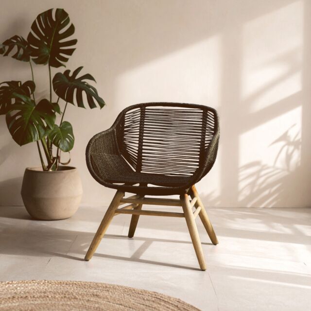 Orsina Rope Armchair, Back & Armrest Garden Armchair, Rope Desk Chair, Lightweight Dining Chair in Black - image 1
