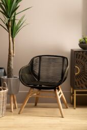 Orsina Rope Armchair, Back & Armrest Garden Armchair, Rope Desk Chair, Lightweight Dining Chair in Black - thumbnail 2