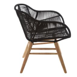 Orsina Rope Armchair, Back & Armrest Garden Armchair, Rope Desk Chair, Lightweight Dining Chair in Black - thumbnail 4