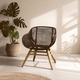 Orsina Rope Armchair, Back & Armrest Garden Armchair, Rope Desk Chair, Lightweight Dining Chair in Black - thumbnail 1