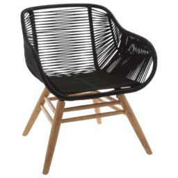 Orsina Rope Armchair, Back & Armrest Garden Armchair, Rope Desk Chair, Lightweight Dining Chair in Black - thumbnail 3