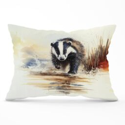 Warren Reed - Designer Wading Badger Watercolour Cushions in Brown - Size: 45 cm x 45 cm - thumbnail 1
