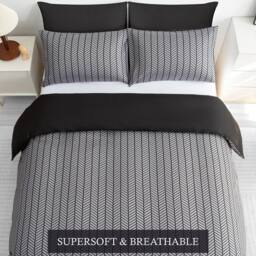 Pamposh Anti Allergy Microfibre Duvet Cover Set Reversible Quilt Covers in Black - Size: King - thumbnail 4