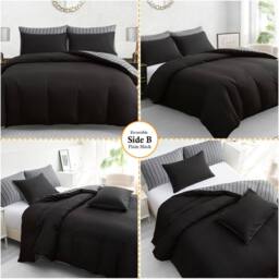 Pamposh Anti Allergy Microfibre Duvet Cover Set Reversible Quilt Covers in Black - Size: King - thumbnail 7