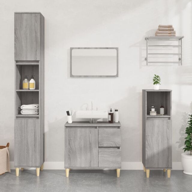 Berkfield Home Bathroom Cabinet Grey Sonoma 30x30x190 cm Engineered Wood - Size: 30 x 30 x 190 cm - image 1