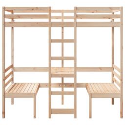 Berkfield Home Loft Bed Frame with Desk & Chairs 80x200cm Solid Wood Pine in Brown - Size: 80x200 cm - thumbnail 5