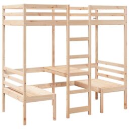 Berkfield Home Loft Bed Frame with Desk & Chairs 80x200cm Solid Wood Pine in Brown - Size: 80x200 cm - thumbnail 2