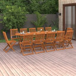 Berkfield Home 13 Piece Garden Dining Set 280x90x75 cm Solid Wood Acacia in Brown - Size: 280 x 90 x 75 cm - thumbnail 1