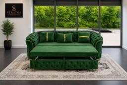 Stratus Interiors Ambassador Premium Tufted Velvet Sofa Bed with Elegant Gold Trim in Green