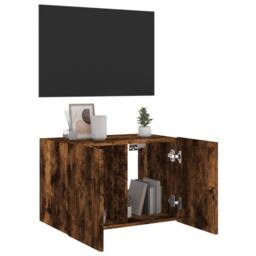 Berkfield Home TV Wall Cabinet with LED Lights Smoked Oak 60x35x41 cm in Brown - Size: 60 x 35 x 41 cm - thumbnail 7