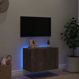 Berkfield Home TV Wall Cabinet with LED Lights Smoked Oak 60x35x41 cm in Brown - Size: 60 x 35 x 41 cm - thumbnail 4
