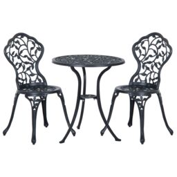 OUTSUNNY Aluminium Bistro Set Garden Coffee Table Chair Outdoor Dining Set in Black - thumbnail 2