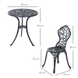 OUTSUNNY Aluminium Bistro Set Garden Coffee Table Chair Outdoor Dining Set in Black - thumbnail 3