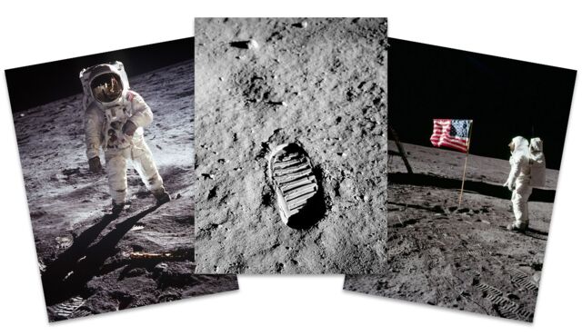 Artery8 Wall Art Print Pack of 3 NASA Apollo 11 Astronaut Aldrin Armstrong Moon Landing Large Poster Set - image 1