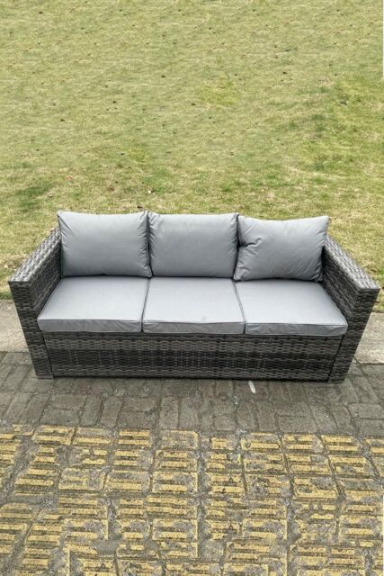 Fimous 3 Seater Rattan Lounge Sofa Patio Outdoor Garden Furniture With Seat & Back Cushion in Dark Grey - image 1