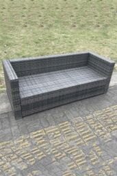 Fimous 3 Seater Rattan Lounge Sofa Patio Outdoor Garden Furniture With Seat & Back Cushion in Dark Grey - thumbnail 5