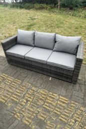 Fimous 3 Seater Rattan Lounge Sofa Patio Outdoor Garden Furniture With Seat & Back Cushion in Dark Grey - thumbnail 3