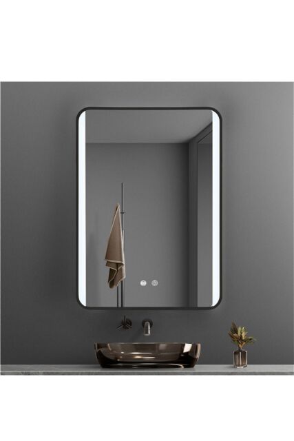 Living and Home Retangular LED Light Bathroom Vanity Mirror with Metal Frame in Black - image 1