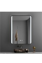 Living and Home Retangular LED Light Bathroom Vanity Mirror with Metal Frame in Black